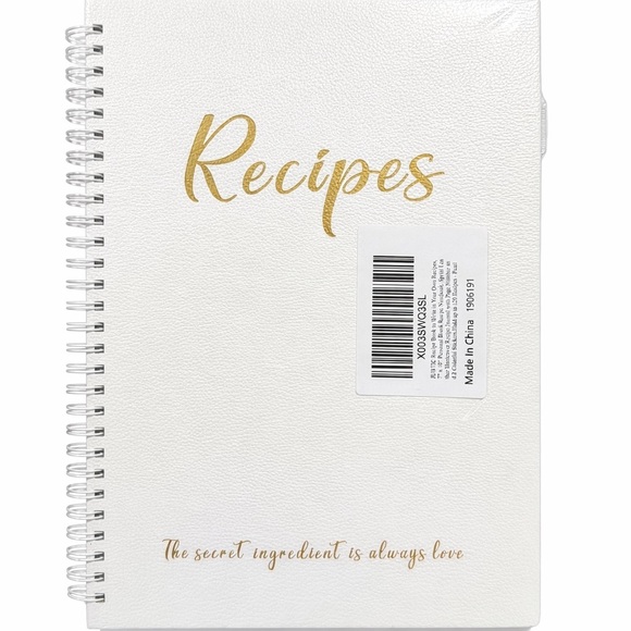 Other - White & Gold "Recipes" Spiral Recipe Notebook